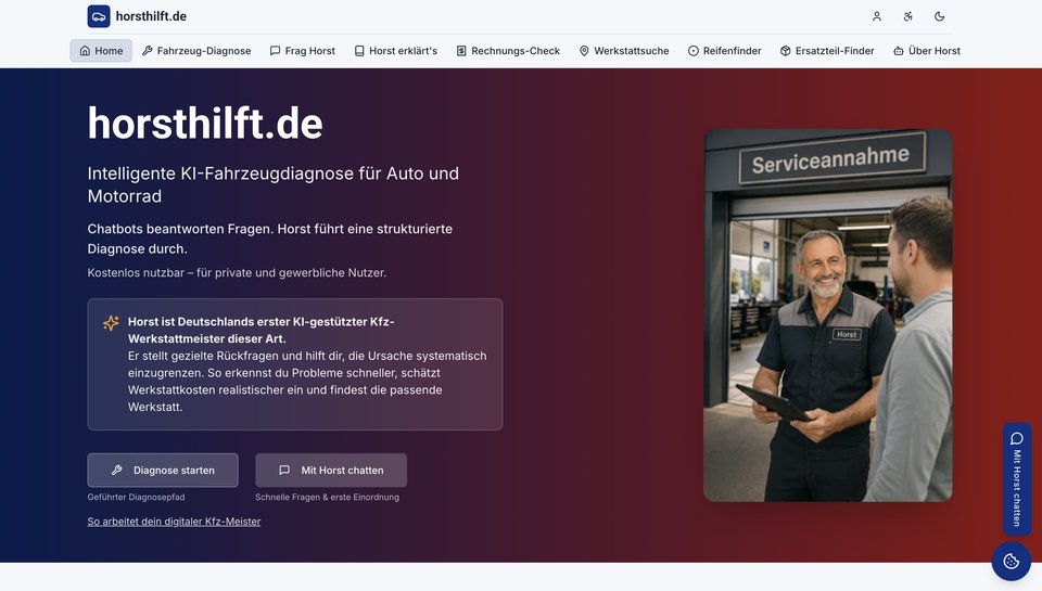 horsthilft.de – Intelligente KI-Fahrzeugdiagnose für Auto und Motorrad mit Werkstattmeister Horst
