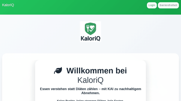 KalorIQ Startseite - Willkommen bei der KI-gestützten Ernährungsplattform mit nachhaltigem Abnehmen